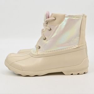 SPERRY Girls Port Duck Boot Iridescent Ivory Pink Unicorn Winter Boots Sz 4